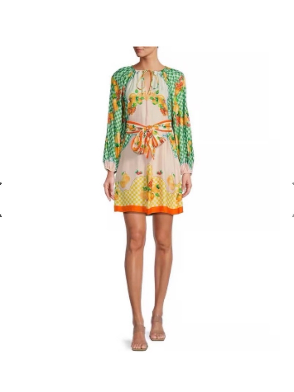 Antonio Melani Rafaella Green & Orange Floral Tie-Waist Dress NWT
